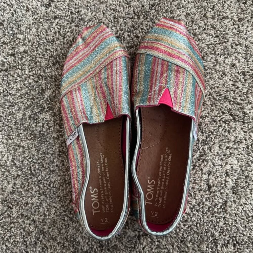 Girls TOMS Glitter Sparkle Rainbow Alpargata Shoe (Size 2)